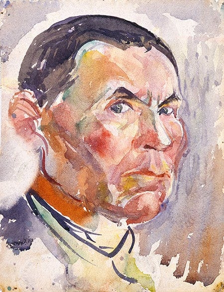 Self-portrait by Ásgrímur Jónsson from 1947, watercolours