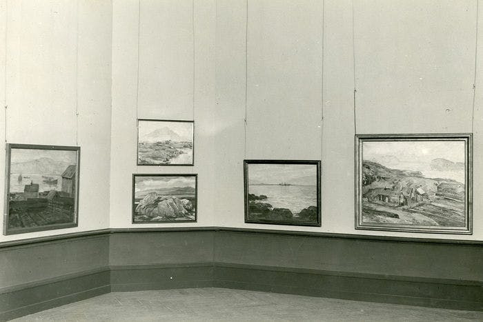 Photos of works by Ásgrímur Jónsson at the Icelandic artshow in Charlottenborg in 1927. Photographer Tage Christensen