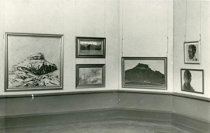 Photos of works by Jóhannes S. Kjarval at the Icelandic artshow in Charlottenborg in 1927. Photographer Tage Christensen