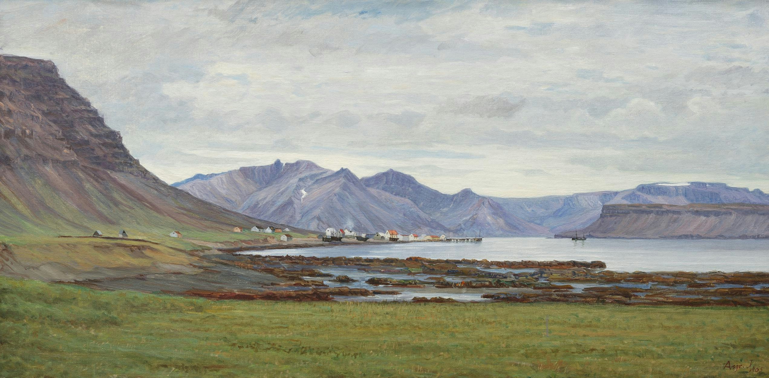 Frá Bíldudal, From Bíldudalur, Ásgrímur Jónsson, Fjall, Fjörður, Landslag, Vogur
