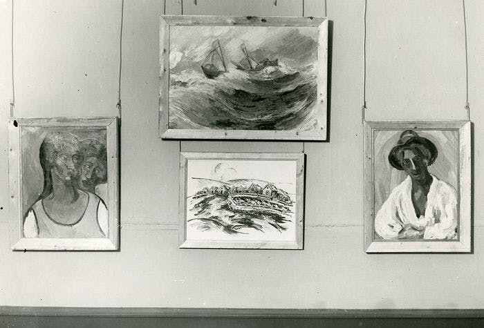 Photos of works by Finnur Jónsson at the Icelandic artshow in Charlottenborg in 1927. Photographer Tage Christensen
